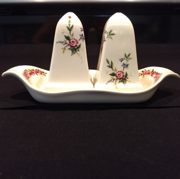 Vintage Porcelain Salt & Pepper Shakers with Tray - Picture 1 of 5